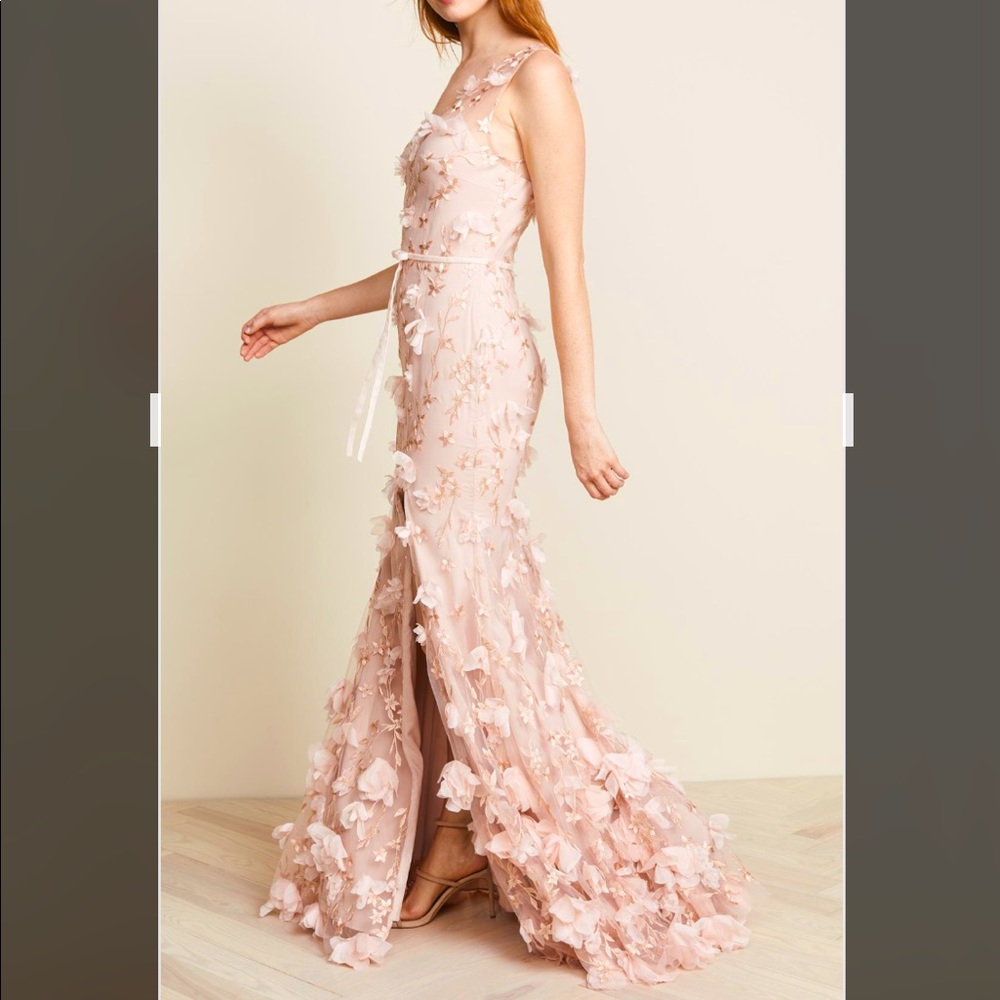 Marchesa Notte Pink 3D Floral Gown with Slit